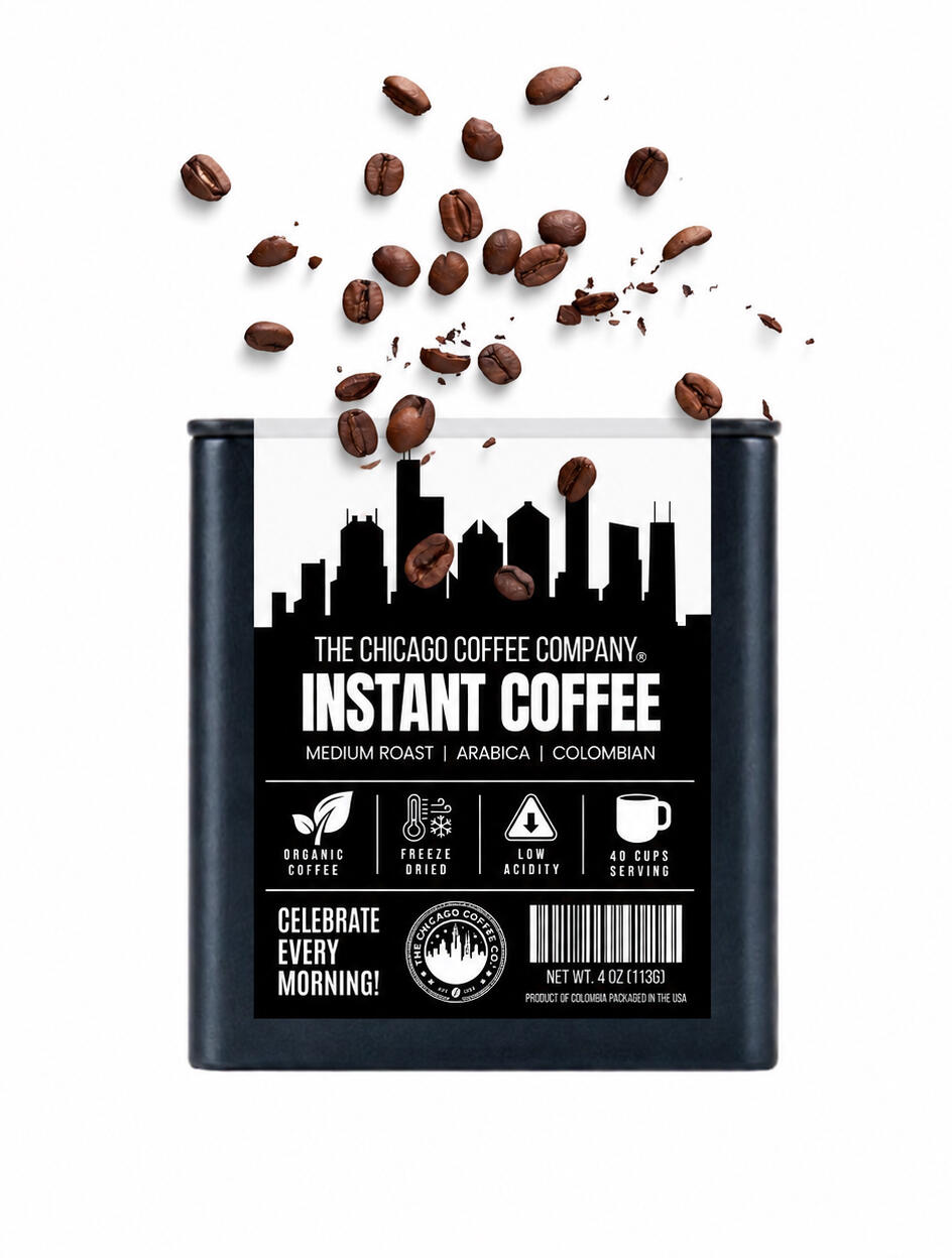 The Chicago Coffee Company Colombian instant coffee tin